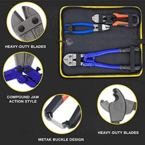 KOTTO Bolt Cutter Pliers Set Industrial Heavy Duty Soft Rubber 14" and Mini 8" High Leverage Cable Cutter with Carrying Case Easily Cut Locks, Barbed Wire, Thick Wire