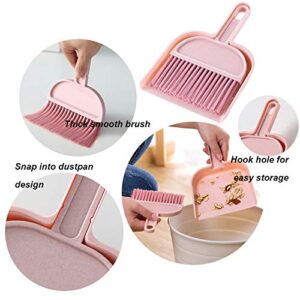 meioro Mini Dustpan and Brush Set, Multi-Functional Cleaning Tool with Hand Broom Brush, Plastic Dust Pan, Coral Fleece Cleaning Cloth, 2-in-1 Cute Helper Cleaning Set for Kids Toys Pets Car, Pink