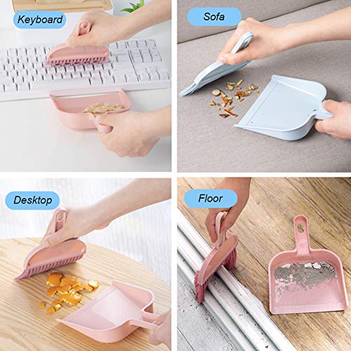 meioro Mini Dustpan and Brush Set, Multi-Functional Cleaning Tool with Hand Broom Brush, Plastic Dust Pan, Coral Fleece Cleaning Cloth, 2-in-1 Cute Helper Cleaning Set for Kids Toys Pets Car, Pink