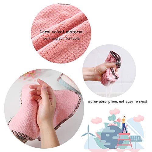 meioro Mini Dustpan and Brush Set, Multi-Functional Cleaning Tool with Hand Broom Brush, Plastic Dust Pan, Coral Fleece Cleaning Cloth, 2-in-1 Cute Helper Cleaning Set for Kids Toys Pets Car, Pink