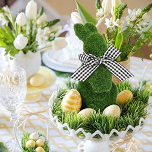 Mingfuxin Easter Furry Flocked Bunny, Faux Moss Rabbit Easter Table Décor, Moss Bunnies Resin Rabbit Holiday Easter Figure Statue Spring Table Garden Easter Decorations