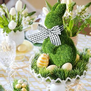 Mingfuxin Easter Furry Flocked Bunny, Faux Moss Rabbit Easter Table Décor, Moss Bunnies Resin Rabbit Holiday Easter Figure Statue Spring Table Garden Easter Decorations