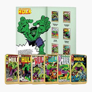 6 24k plated comic book covers ingot collection featuring the incredible hulk in dazzling colors, 2.36” x 1.58” x 0.12” - certificate of authenticity