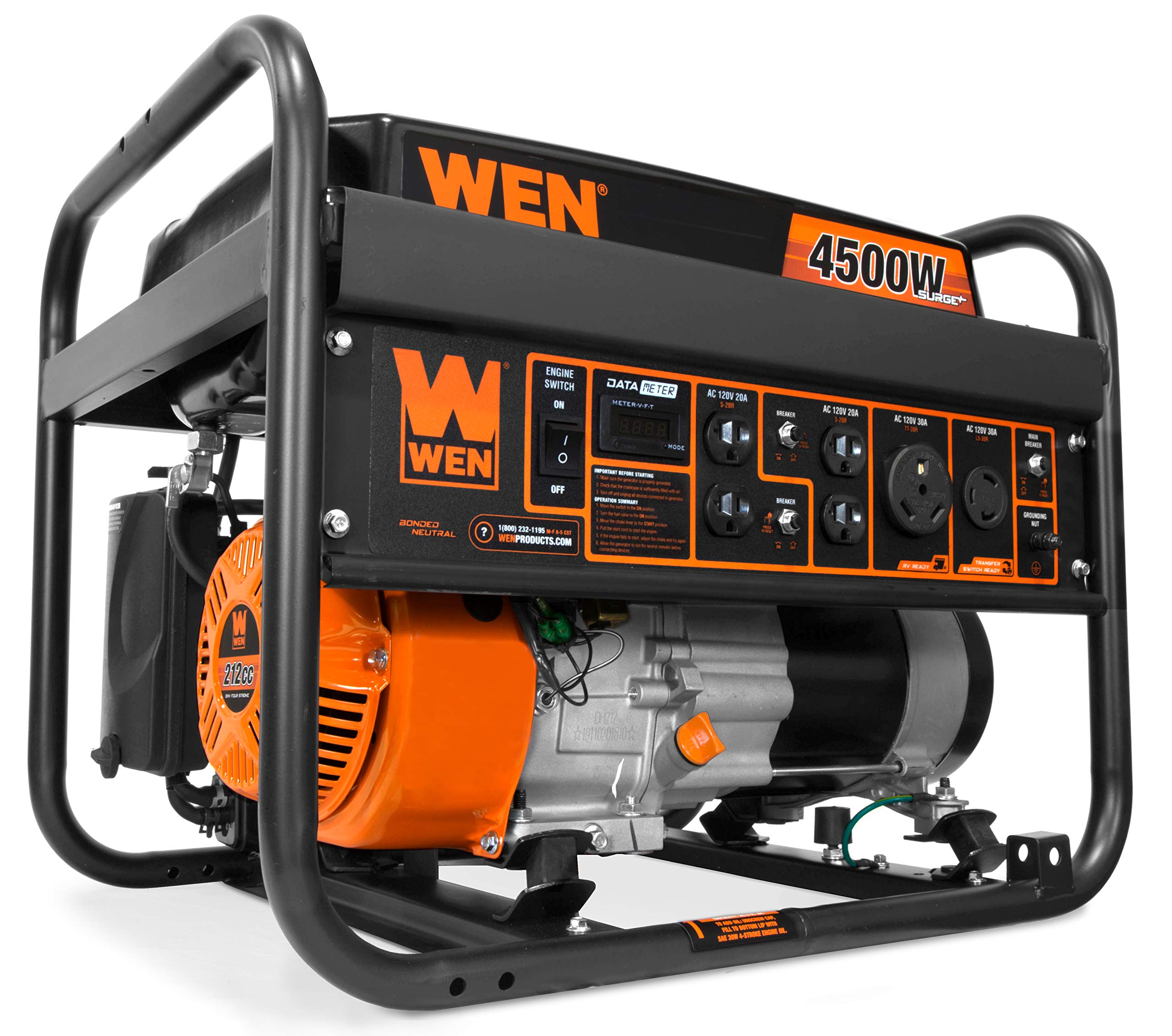 WEN GN4500 4500-Watt 212cc Transfer Switch and RV-Ready Portable Generator, CARB Compliant, Orange/Black