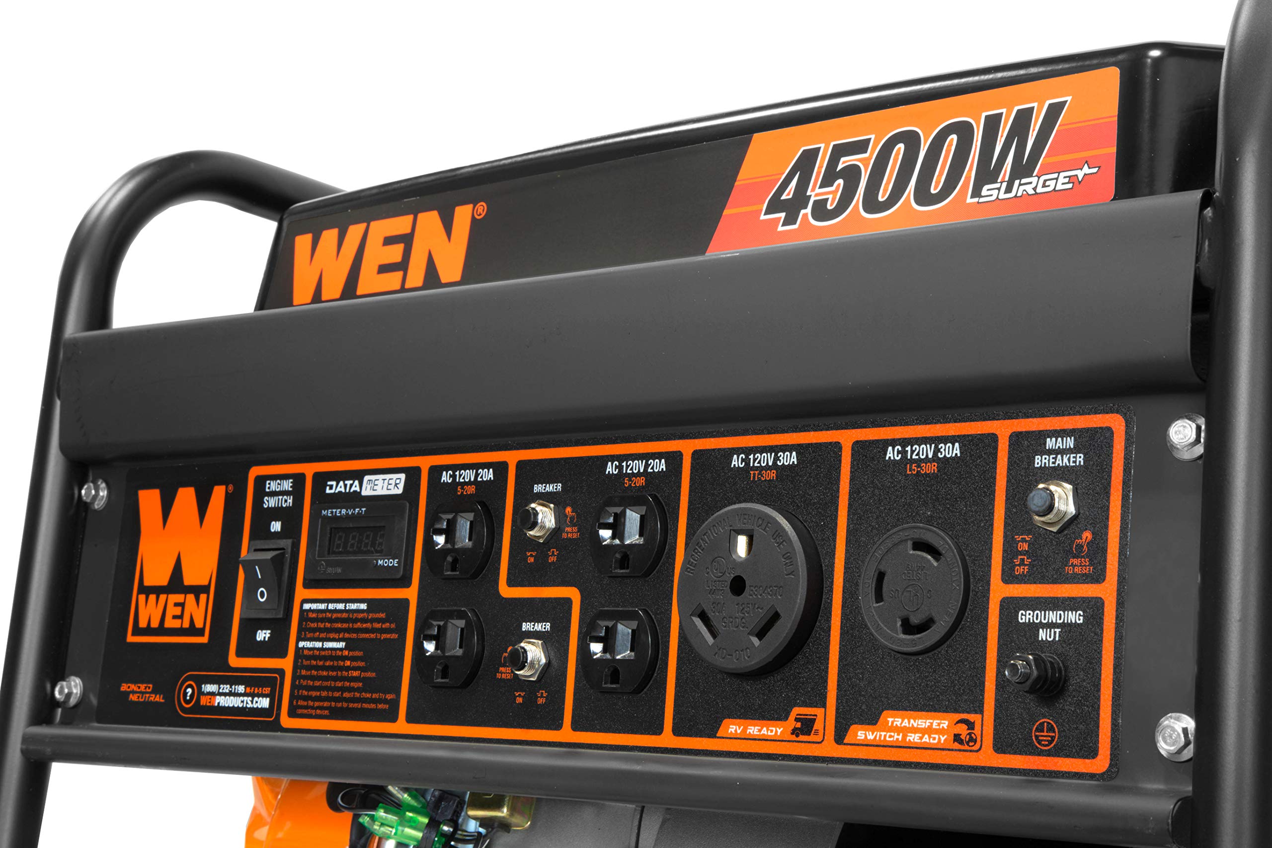 WEN GN4500 4500-Watt 212cc Transfer Switch and RV-Ready Portable Generator, CARB Compliant, Orange/Black