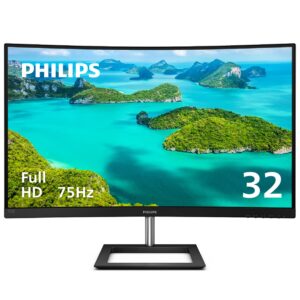 philips 322e1c 32" super-curved frameless monitor, full hd va, 104% srgb, adaptive-sync 75hz, vesa, 4yr advance replacement warranty, black/silver