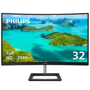 PHILIPS 322E1C 32" Super-Curved Frameless Monitor, Full HD VA, 104% sRGB, Adaptive-Sync 75Hz, VESA, 4Yr Advance Replacement Warranty, Black/Silver