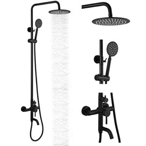 gotonovo shower faucet set matte black triple function with adjustable hand sprayer and tub spout sus 304 stainless steel 8 inch rainfall shower head bathroom shower fixture wall mount complete set