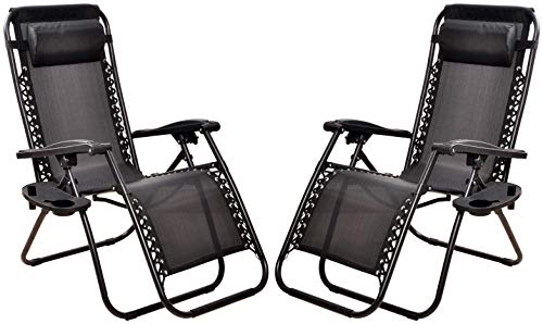 Elevon Adjustable Zero Gravity Lounge Chair Recliners for Patio, Black, 2-Pack