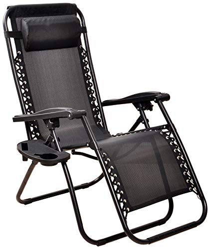 Elevon Adjustable Zero Gravity Lounge Chair Recliners for Patio, Black, 2-Pack