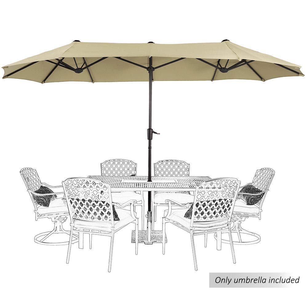 PHI VILLA 13ft Large Patio Umbrella Double-Sided Twin Outdoor Market Umbrella with Crank, Beige