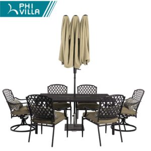 PHI VILLA 13ft Large Patio Umbrella Double-Sided Twin Outdoor Market Umbrella with Crank, Beige