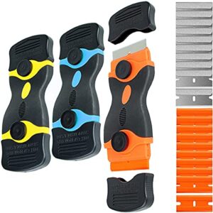 3 pack double edge razor blade scraper set with 20 pcs replacement scraper blades, multi-purpose scraper cleaning tool for scraping labels, decals, stickers, paint from glass, stovetop, subfloor