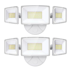 onforu 2 pack 60w flood lights outdoor, 6000lm led flood light outdoor switch controlled, ip65 waterproof outdoor flood light fixture with 3 adjustable heads, 6500k security light for eave garden yard