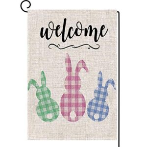 welcome easter garden flag double sided easter bunny vertical burlap house flags, spring rustic farmhouse yard outdoor decoration 12.5 x 18 inch