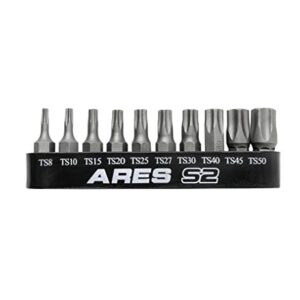 ARES 31004-10-Piece 5-Point Torx Plus Tamper Proof Security Bit Set - 25mm Length S2 Steel Precision Machined Security Bits - Storage Rail Included