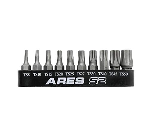 ARES 31004-10-Piece 5-Point Torx Plus Tamper Proof Security Bit Set - 25mm Length S2 Steel Precision Machined Security Bits - Storage Rail Included