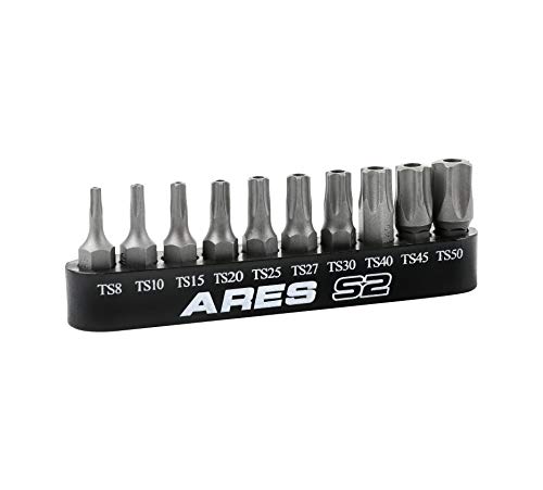 ARES 31004-10-Piece 5-Point Torx Plus Tamper Proof Security Bit Set - 25mm Length S2 Steel Precision Machined Security Bits - Storage Rail Included