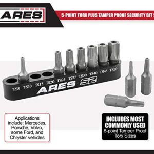 ARES 31004-10-Piece 5-Point Torx Plus Tamper Proof Security Bit Set - 25mm Length S2 Steel Precision Machined Security Bits - Storage Rail Included