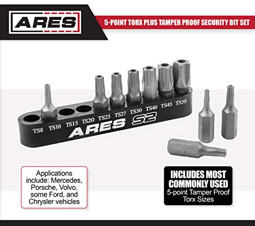 ARES 31004-10-Piece 5-Point Torx Plus Tamper Proof Security Bit Set - 25mm Length S2 Steel Precision Machined Security Bits - Storage Rail Included