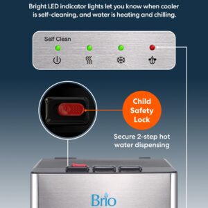 Brio Self Cleaning Bottleless Water Cooler Dispenser, UL Approved, Stainless Steel, Point of Use Drinking Water Filter, Hot, Cold, and Room Temperature