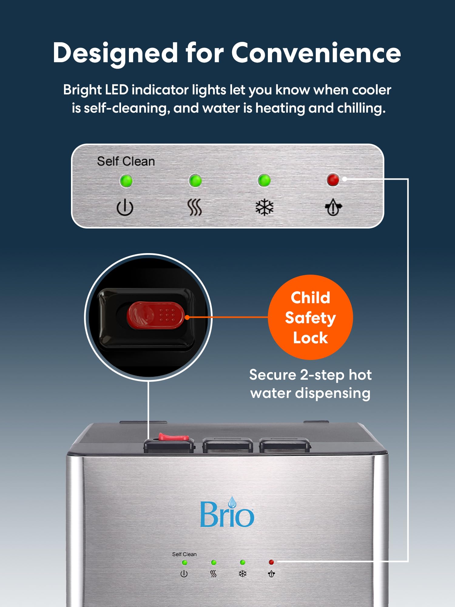 Brio Self Cleaning Bottleless Water Cooler Dispenser, UL Approved, Stainless Steel, Point of Use Drinking Water Filter, Hot, Cold, and Room Temperature