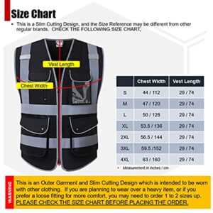 HATAUNKI Class 2 Retro-Reflection Safety Vests 9 Pockets and Front Zipper ANSI/ISEA 107-2015 (Black-03, Medium)