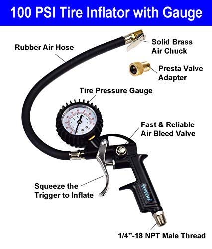 YOTOO Air Compressor Accessor Kit, Heavy Duty 20-Piece 1/4" NPT Air Tool Kit with 100 PSI Tire Inflator Gauge, Air Blow Gun and Air Hose Fittings