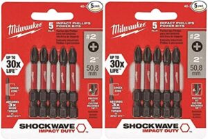 milwaukee 48-32-4602 power bit, 2 drive, phillips drive, 1/4 in shank, hex shank, steel, sold as 2 pack, 10 count total