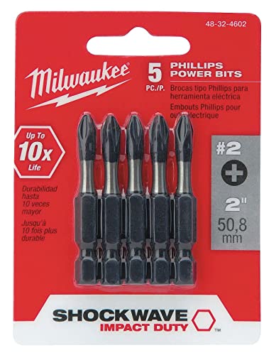 Milwaukee 48-32-4602 Power Bit, 2 Drive, Phillips Drive, 1/4 in Shank, Hex Shank, Steel, Sold as 2 Pack, 10 Count Total