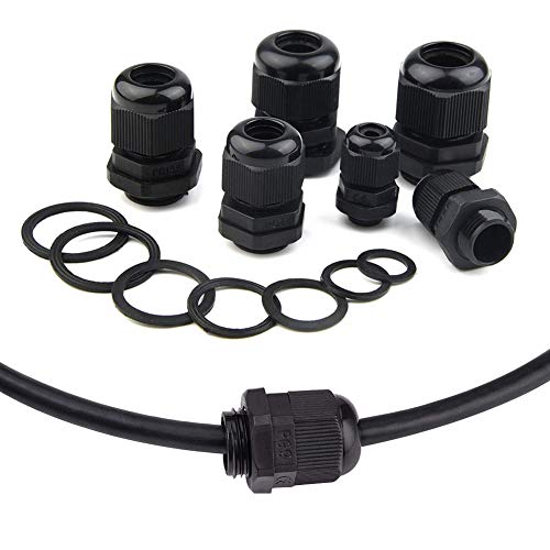 ISPINNER 32pcs Nylon Cable Gland Waterproof IP68 Adjustable 3-18mm, NPT 3/4, NPT 1/2, PG13.5, PG11, PG9, PG7 (Black)