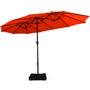 tangkula 15 ft patio double sided umbrella with base, extra large market outdoor twin table umbrella with crank handle