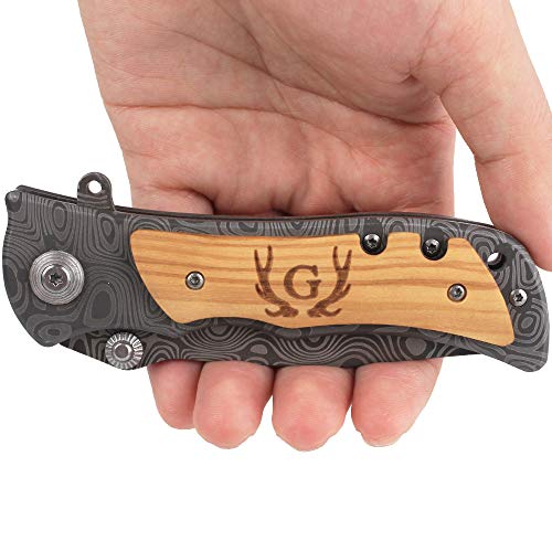 Fanfoobi Engraved Tactical Pocket Knife with Letter G (from Alphabet 26 A-Z), Boyfriend Gifts, Husband Gift, Birthday Gifts for Men, Valentines Day Gifts For Men