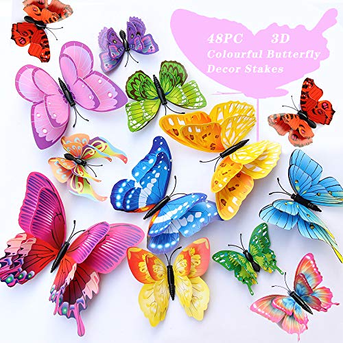 FENELY Butterfly Garden Decor Stakes,Double Wing Waterproof 3D Garden Ornaments Outdoor Decorations for Patio Lawn Yard PVC Gardening Art Christmas Whimsical Gifts