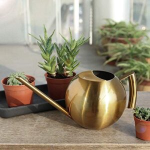 aunmas 1000ml bonsai watering can, stainless steel decorative copper colored sprinkle pot long mouth gooseneck spout, indoor outdoor garden plants tool (gold)