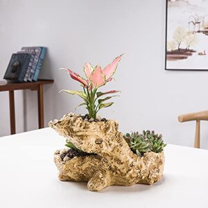 Faux Driftwood Planter Sculpture Multilayer Log Planter Artificial Tree Root Stump Style Flower Pot Indoor&Outdoor Planter (Multilayer)