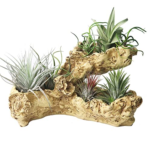 Faux Driftwood Planter Sculpture Multilayer Log Planter Artificial Tree Root Stump Style Flower Pot Indoor&Outdoor Planter (Multilayer)