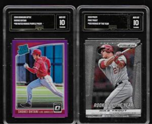 gem mint shohei ohtani donruss optic purple prizm & mike trout panini prizm rookie of the year 2 card rookie lot graded gem mint 10 angels superstar mvp players