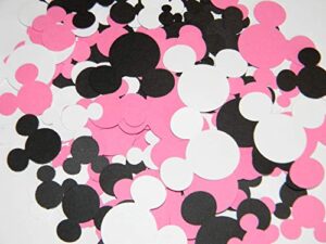 200 mickey minnie mouse head inspired confetti - mixed sizes of black, pink & white - birthday party baby shower wedding confetti