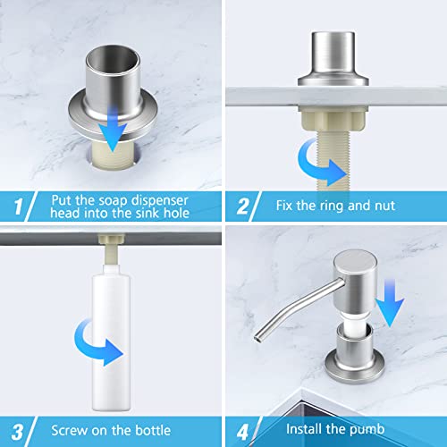 Built in Sink Soap Dispenser or Lotion Dispenser for Kitchen Sink Brushed Nickel Kitchen Sink Soap Dispenser Bar Sink Soap Dispenser with 17OZ Bottle