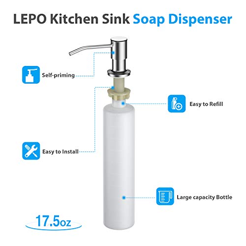 Built in Sink Soap Dispenser or Lotion Dispenser for Kitchen Sink Brushed Nickel Kitchen Sink Soap Dispenser Bar Sink Soap Dispenser with 17OZ Bottle