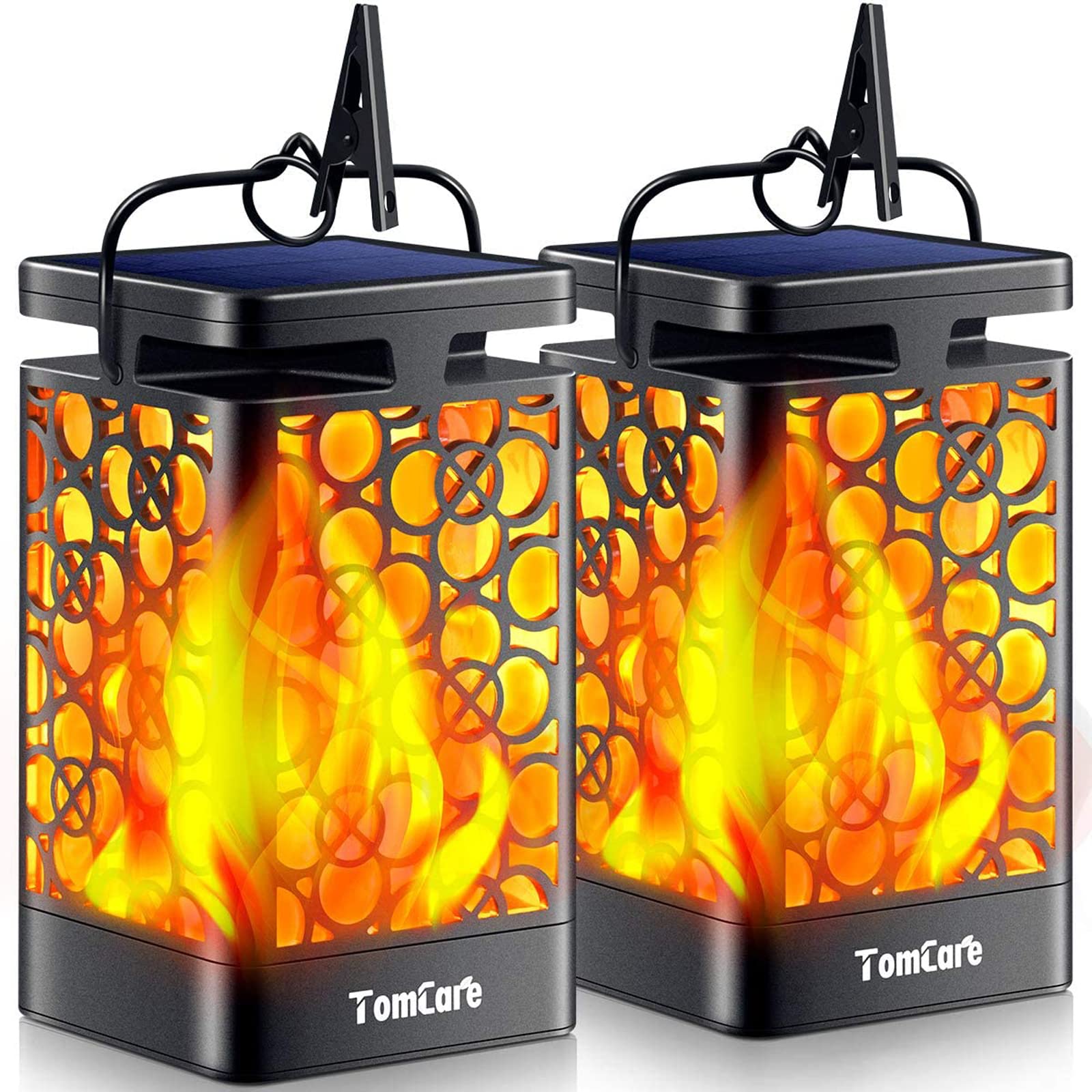 TomCare Solar Outdoor Lights Upgraded Solar Lantern Flickering Flame Outdoor Waterproof Hanging Lanterns Decorative Solar Powered Outdoor Lighting LED Christmas Lights for Patio Deck Yard, 2 Pack