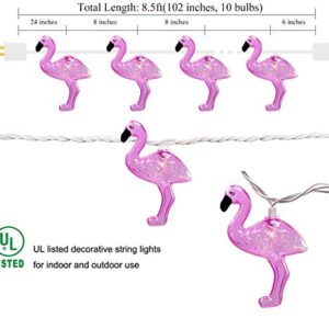 SUNSGNE Pink Flamingo Outdoor String Lights Party Lights, Summer Patio String Lights Holiday String Lights Cute Pink Flamingo Lights Fun Lights for Bedroom Home, Birthday Gift, Party Decor