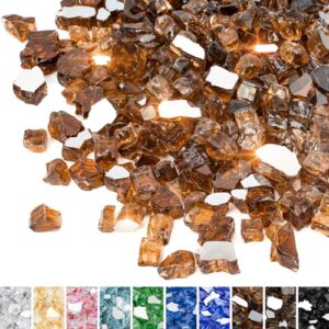 mr. fireglass 20 pounds copper reflective fire glass, 1/2 inch high luster reflective tempered glass rocks for fire pit table fireplace and landscaping, decorative propane gas fireplace glass rocks