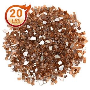 Mr. Fireglass 20 Pounds Copper Reflective Fire Glass, 1/2 Inch High Luster Reflective Tempered Glass Rocks for Fire Pit Table Fireplace and Landscaping, Decorative Propane Gas Fireplace Glass Rocks