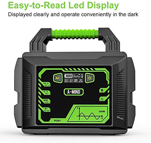 300W Portable Power Station, Portable Solar Generator for Home Use, CPAP Backup Battery Bank with 110V AC Outlet, Camping/Travel/Car Portable Chargers for Emergency