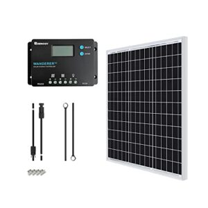 renogy 50 watt 12v solar panel 10a 12/24v pwm lcd charge controller, adaptor kit, tray cables, 50w, 5v usb ports, for rvs,boats,trailers,sheds,cabins and any off grid system