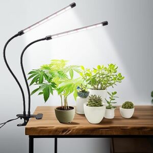 led grow light,6000k full spectrum clip plant growing lamp with white red leds for indoor plants,5-level dimmable,auto on off timing 3/6/12hrs