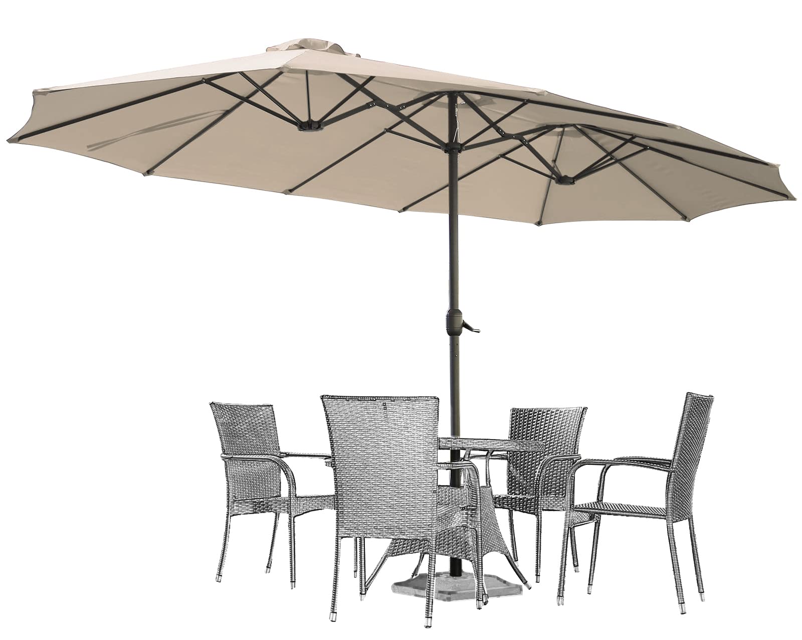 AECOJOY 15x9ft Double-Sided Patio Umbrella Outdoor Market Umbrella Large Sunbrella Table Umbrellas with Crank Air Vents for Deck Pool Patio (1.9" Pole,Red)