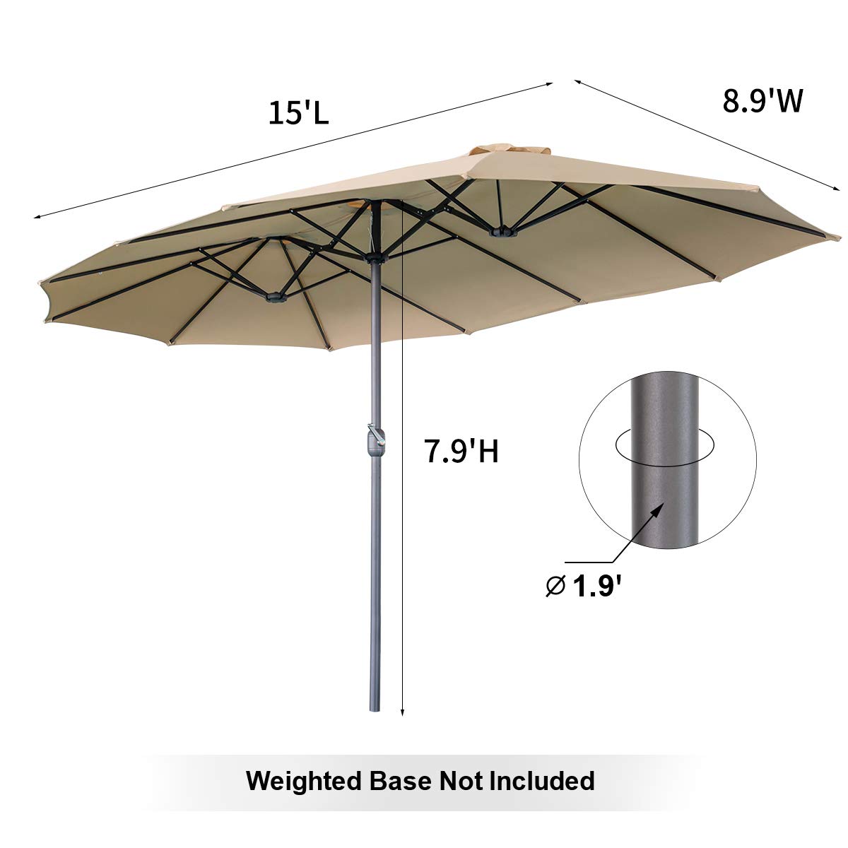 AECOJOY 15x9ft Double-Sided Patio Umbrella Outdoor Market Umbrella Large Sunbrella Table Umbrellas with Crank Air Vents for Deck Pool Patio (1.9" Pole,Red)